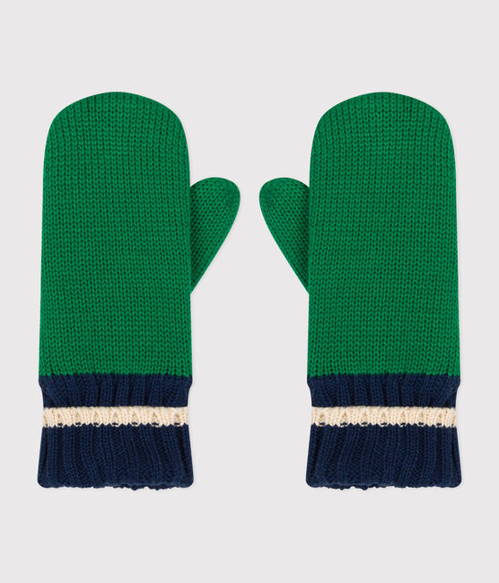 Manoplas infantiles de punto tricotado con forro polar verde JARDIN/ MULTICO