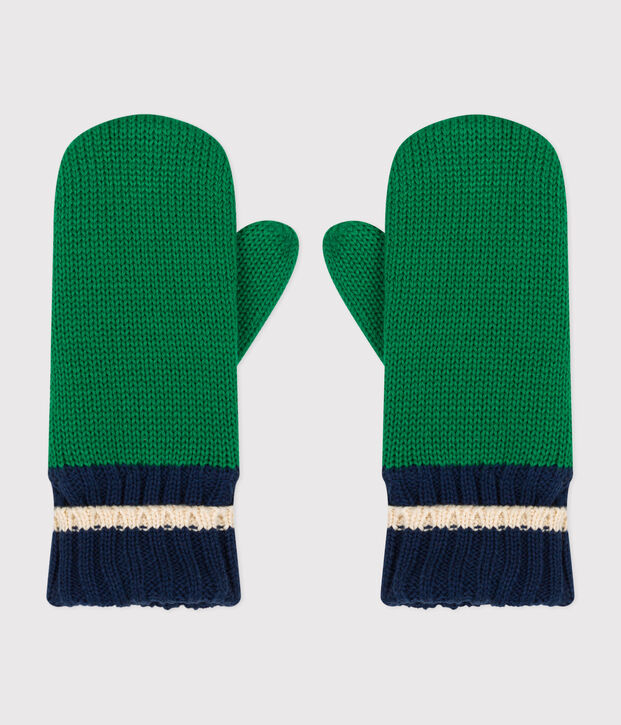 Manoplas infantiles de punto tricotado con forro polar verde/multicolor