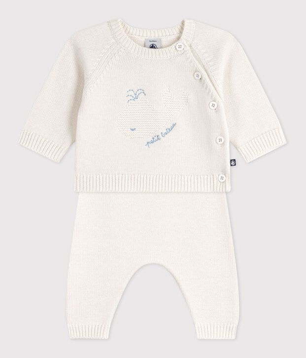 Conjunto de 2 piezas de punto tricotado de lana y algod&oacute;n con estampado de ballena para beb&eacute; blanco