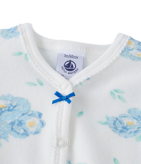 Pelele estampado de terciopelo para bebé niña blanco LAIT/azul BLEU/ MULTICO