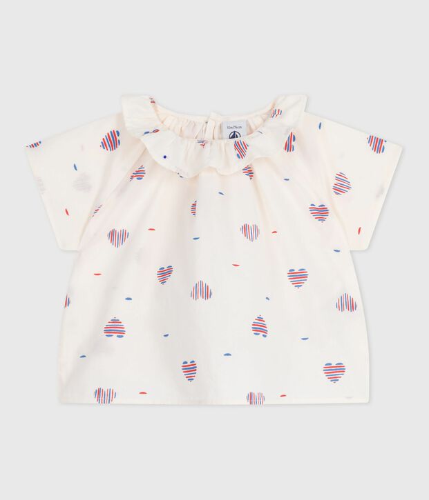 Blusa de algod&oacute;n de manga corta con estampado de coraz&oacute;n para beb&eacute; crudo/multicolor