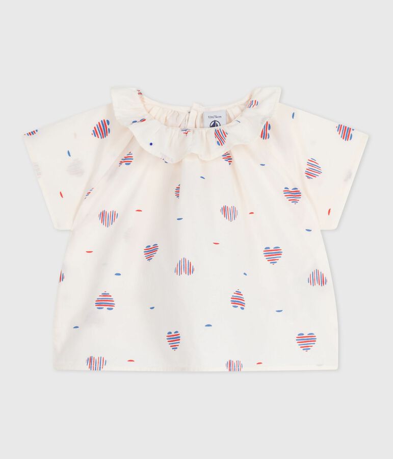 Blusa de algod&oacute;n de manga corta con estampado de coraz&oacute;n para beb&eacute; crudo/multicolor