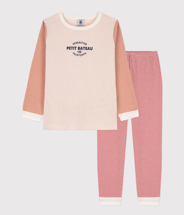 Pijama de algod&oacute;n milrayas tricolor para ni&ntilde;o/ni&ntilde;a rosa/multicolor