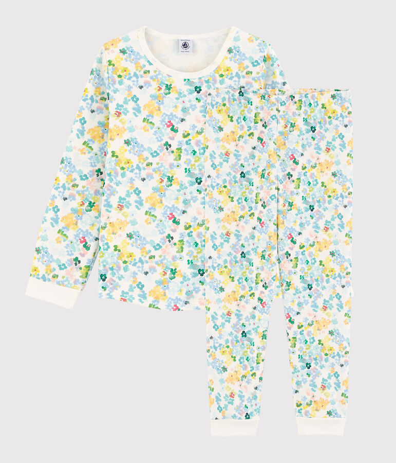 Pijama de flores de acuarela en felpa de ni&ntilde;a blanco/multicolor