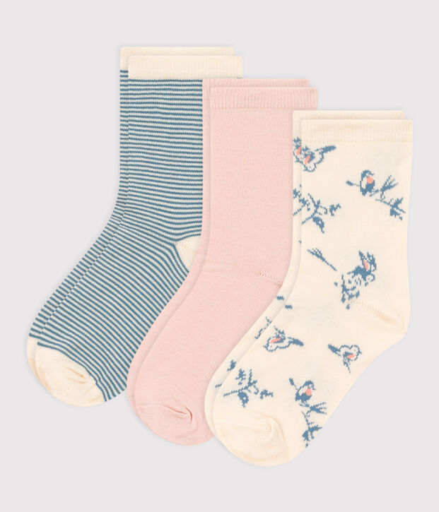 Juego de 3 pares de calcetines con p&aacute;jaros para ni&ntilde;a multicolor
