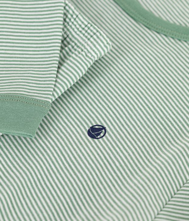 Pijama infantil de algod&oacute;n a rayas verde/blanco
