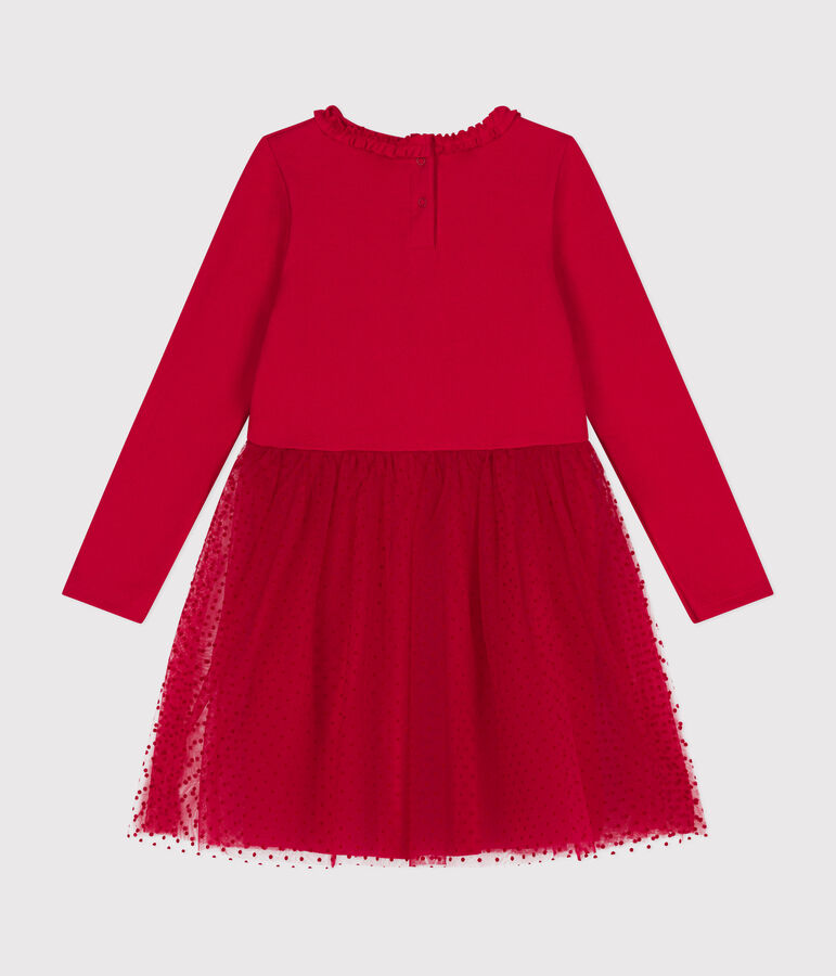 Vestido de punto grueso y tul para ni&ntilde;a rojo