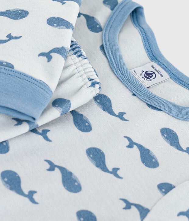 Pijama infantil de terciopelo con estampado de ballenas azul/azul