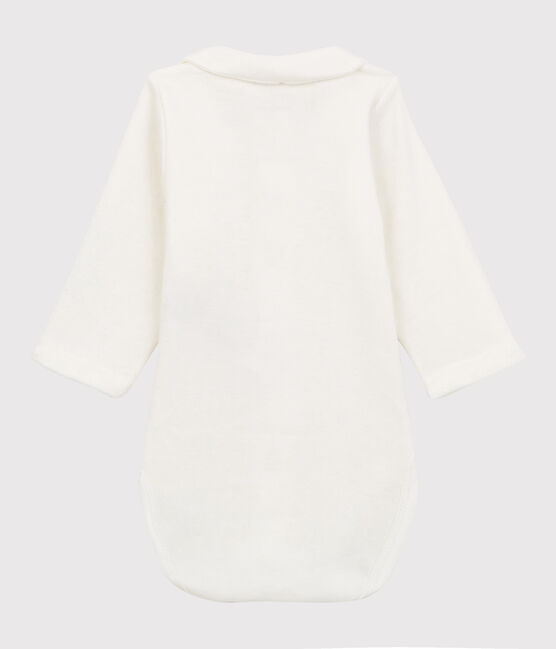 Body con cuello bordado de bebé de algodón biológico blanco MARSHMALLOW