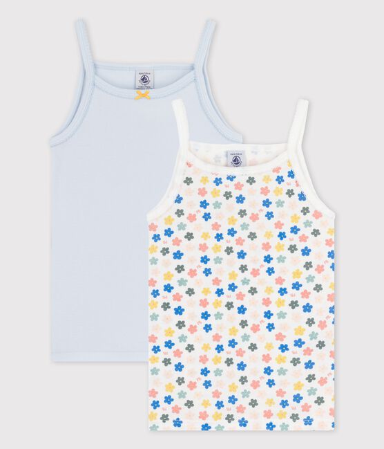 Juego de 2 camisas de tirantes de flores «retro» fosforescentes de algodón de niña variante 1