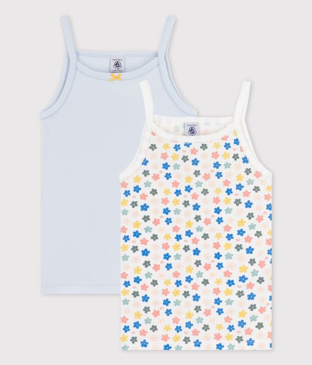 Juego de 2 camisas de tirantes de flores &laquo;retro&raquo; fosforescentes de algod&oacute;n de ni&ntilde;a multicolor