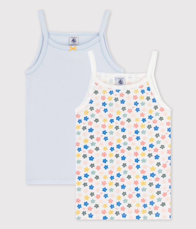 Juego de 2 camisas de tirantes de flores &laquo;retro&raquo; fosforescentes de algod&oacute;n de ni&ntilde;a multicolor