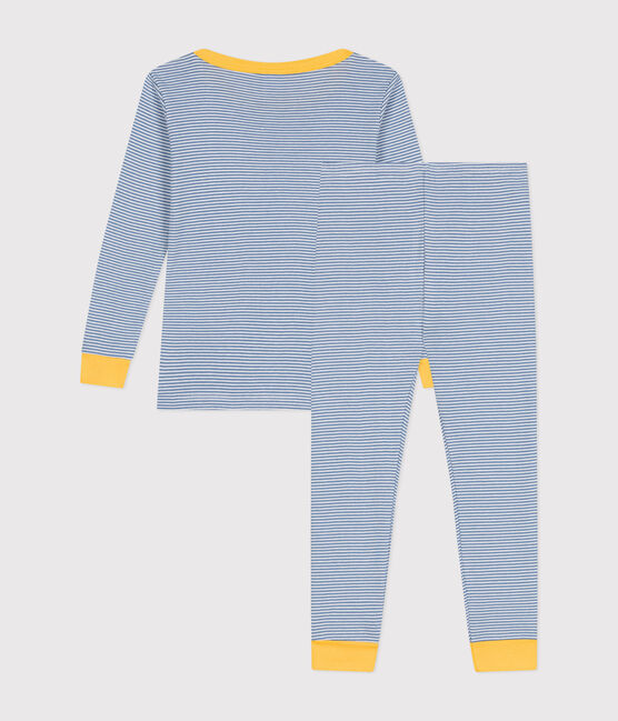 Pijama infantil ajustado de algodón a rayas azul BEACH/ MARSHMALLOW