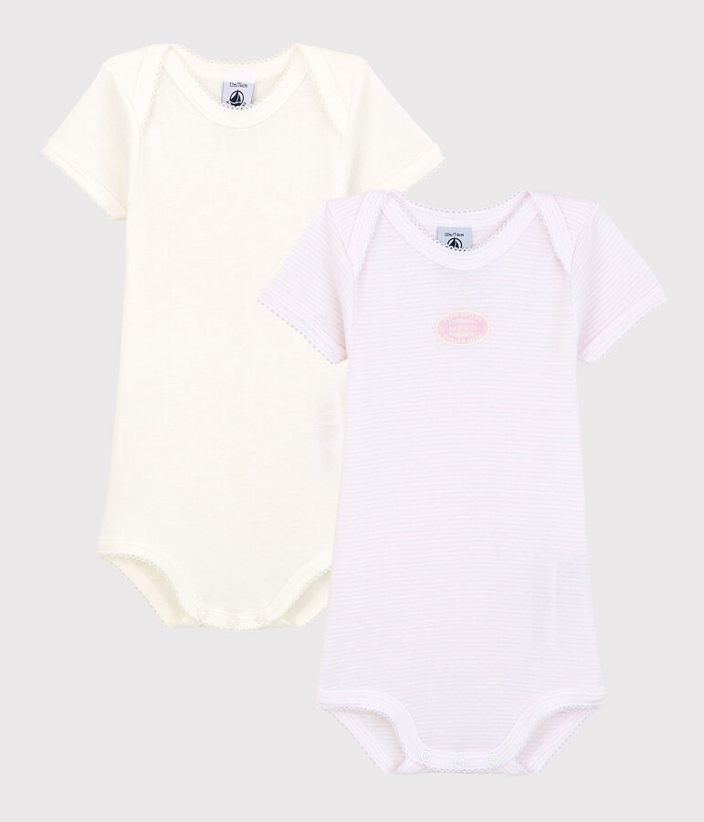 Lote de 2 bodys de manga corta mil rayas de beb&eacute; de algod&oacute;n ecol&oacute;gico variante 1