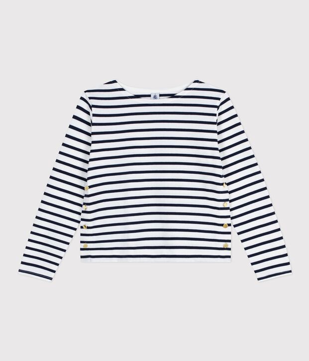Marinera de algod&oacute;n para mujer blanco/azul