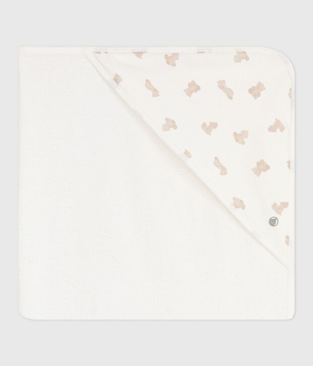Capa de ba&ntilde;o de algod&oacute;n para beb&eacute; blanco/BRUN
