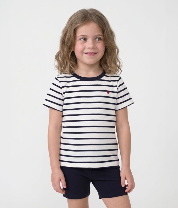 Pijama corto marinera de ni&ntilde;o de algod&oacute;n blanco/azul