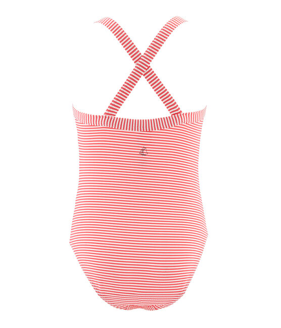 Traje de baño 1 pieza para niña rosa GROSEILLER/blanco MARSHMALLOW