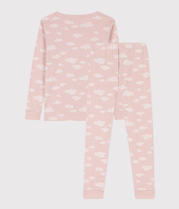 Pijama de algod&oacute;n ajustado para ni&ntilde;a rosa/blanco