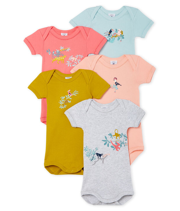 Lote de 5 bodis manga corta para beb&eacute; ni&ntilde;a multicolor