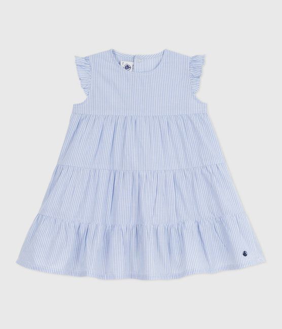 Vestido sin mangas de popelina a rayas para bebé BLEU/ MULTICO