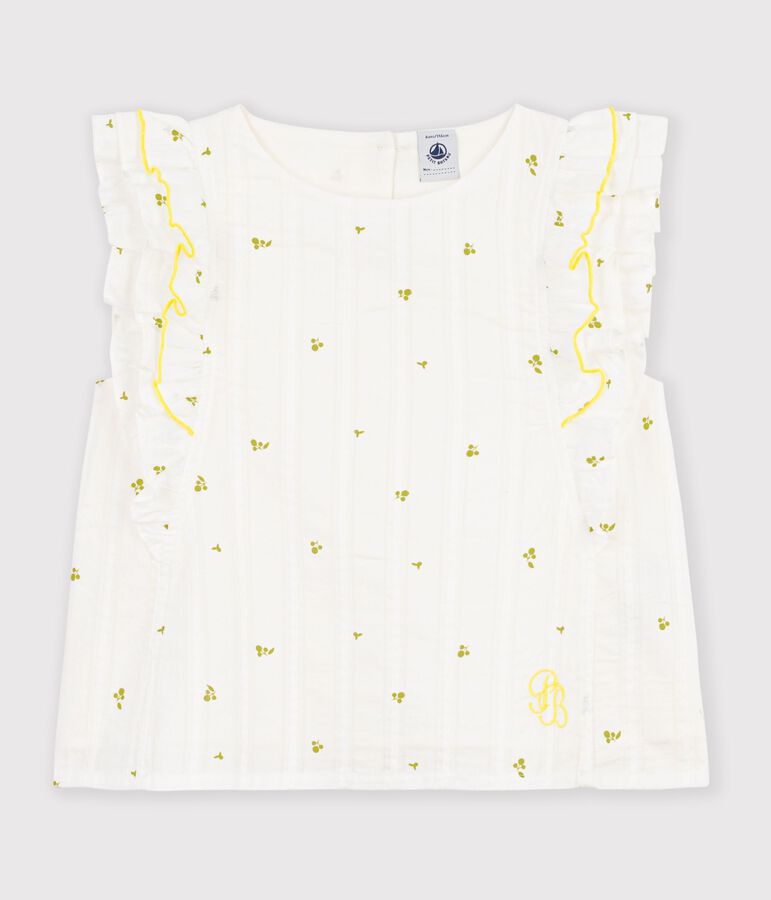 Blusa infantil sin mangas de algod&oacute;n con estampado de flores blanco/verde