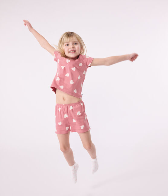 Pijama corto infantil de algodón con corazones rosa ROSEWOOD/ MARSHMALLOW