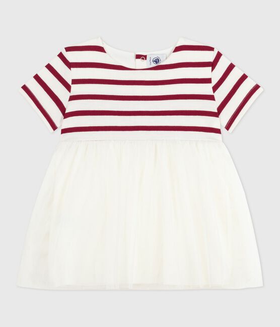 Vestido de dos materiales de manga corta para bebé rojo MILK/ AMARANTE