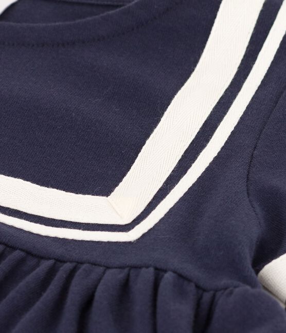 Vestido de manga corta de algodón orgánico de niña azul SMOKING