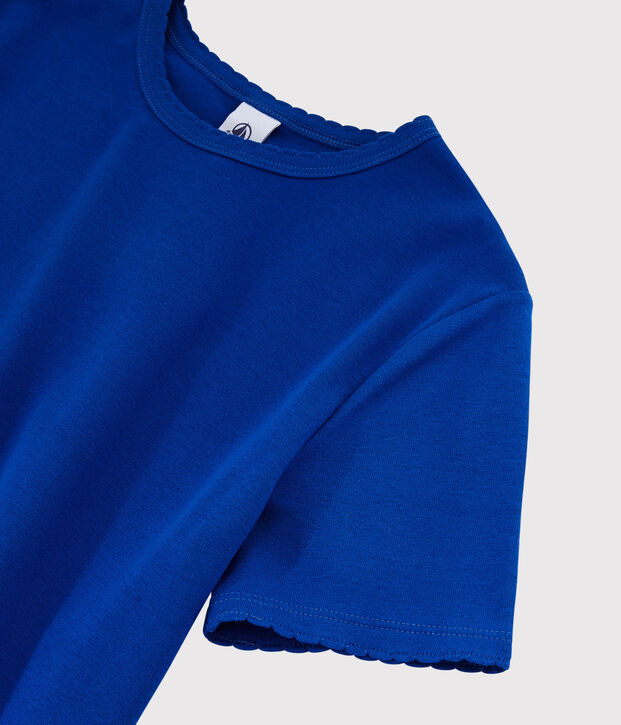 Camiseta de cuello redondo emblem&aacute;tica de algod&oacute;n de mujer azul
