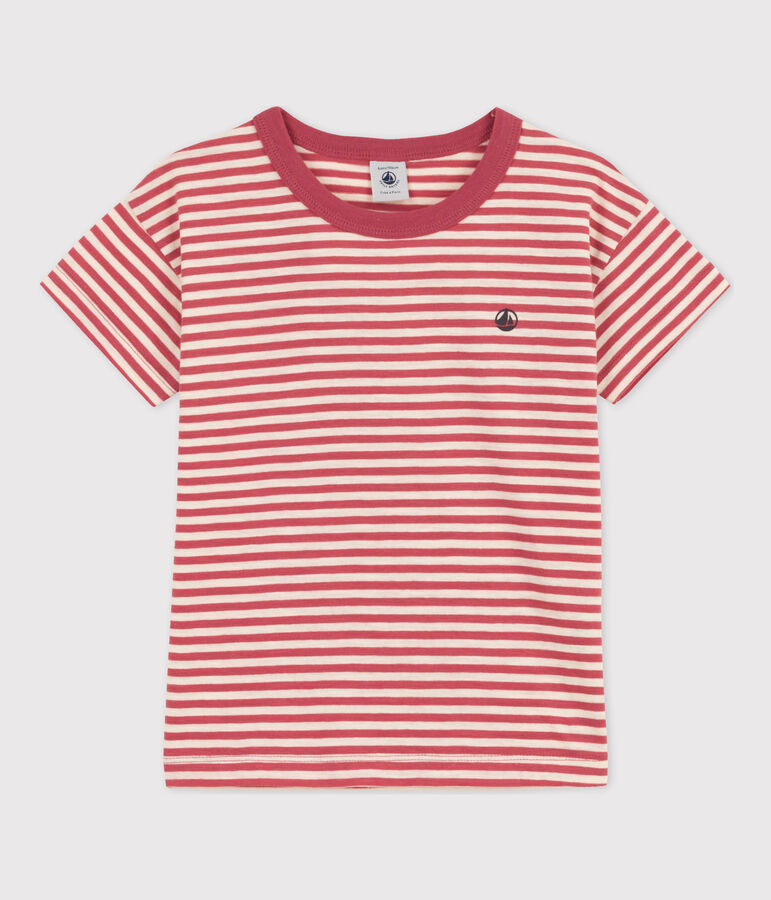 Camiseta de algod&oacute;n a rayas para ni&ntilde;o rosa/crudo