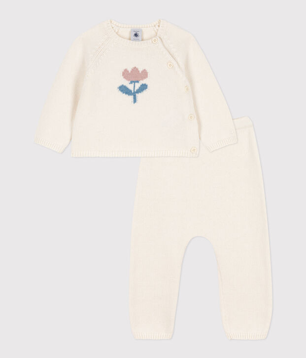Conjunto de punto tricotado de lana y algod&oacute;n para beb&eacute; blanco