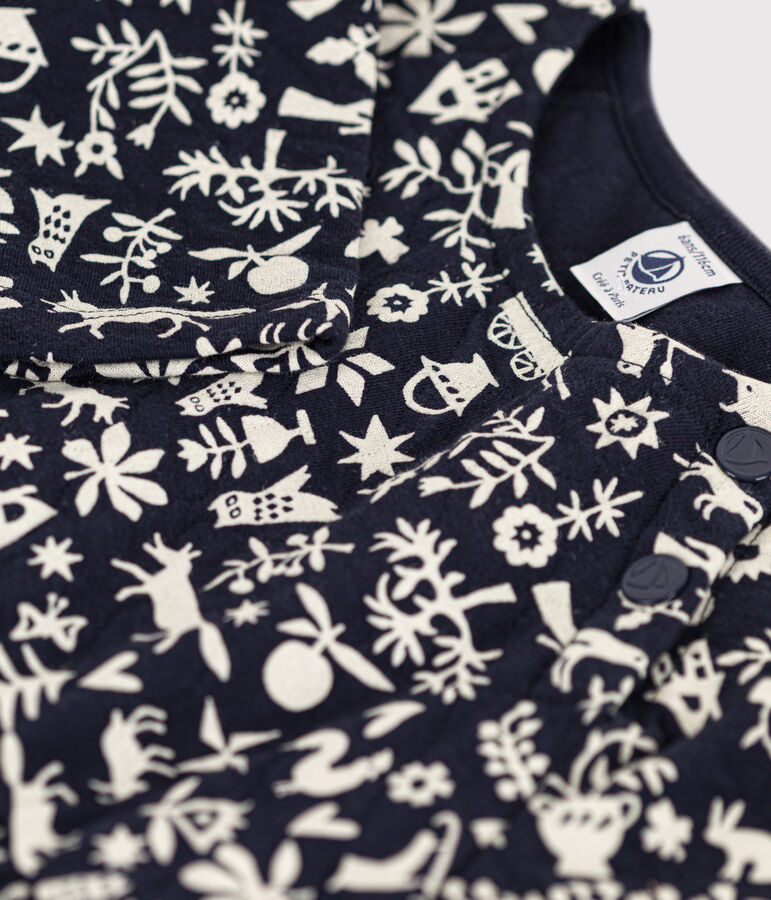 Vestido con estampado de manga larga de t&uacute;bico de ni&ntilde;a azul/crudo