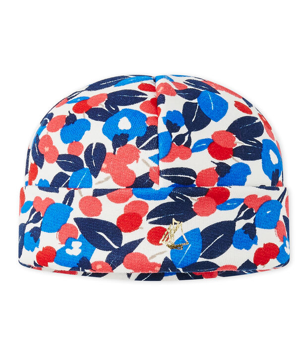 Gorrito beb&eacute; ni&ntilde;a en mulet&oacute;n estampado blanco/multicolor