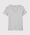 Camiseta de cuello de pico emblemática de algodón de mujer gris BELUGA CHINE