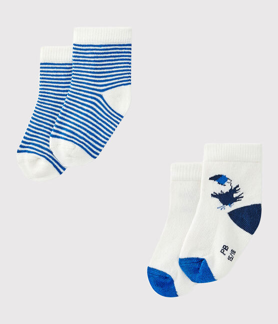 Lote de 2 pares de calcetines bebé niño blanco .