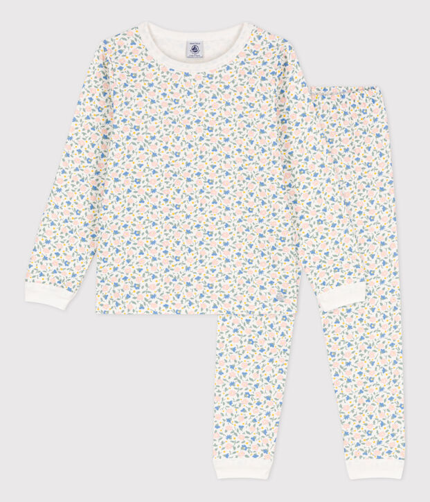 Pijama de t&uacute;bico con flores para ni&ntilde;a blanco/multicolor