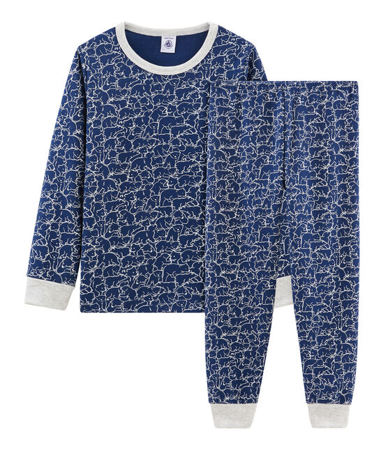 Pijama de felpa para niño azul MAJOR/blanco MARSHMALLOW