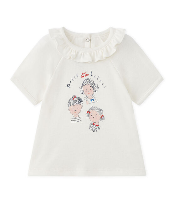 Camiseta bebé niña de maga corta blanco MARSHMALLOW/azul SMOKING