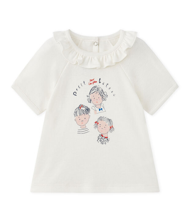 Camiseta beb&eacute; ni&ntilde;a de maga corta blanco/azul