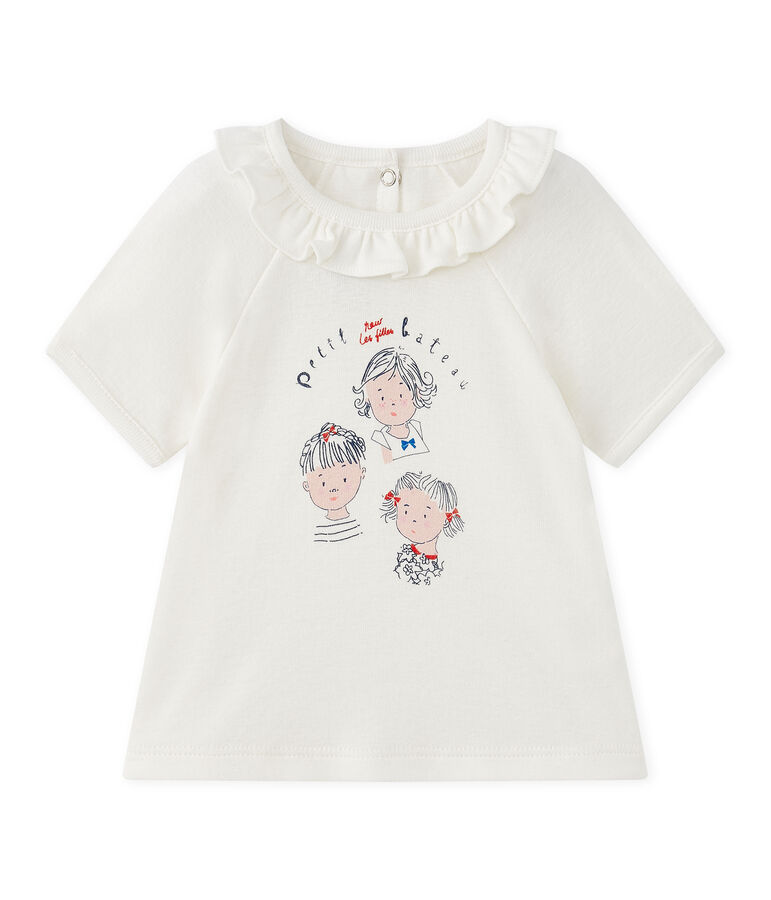 Camiseta beb&eacute; ni&ntilde;a de maga corta blanco/azul