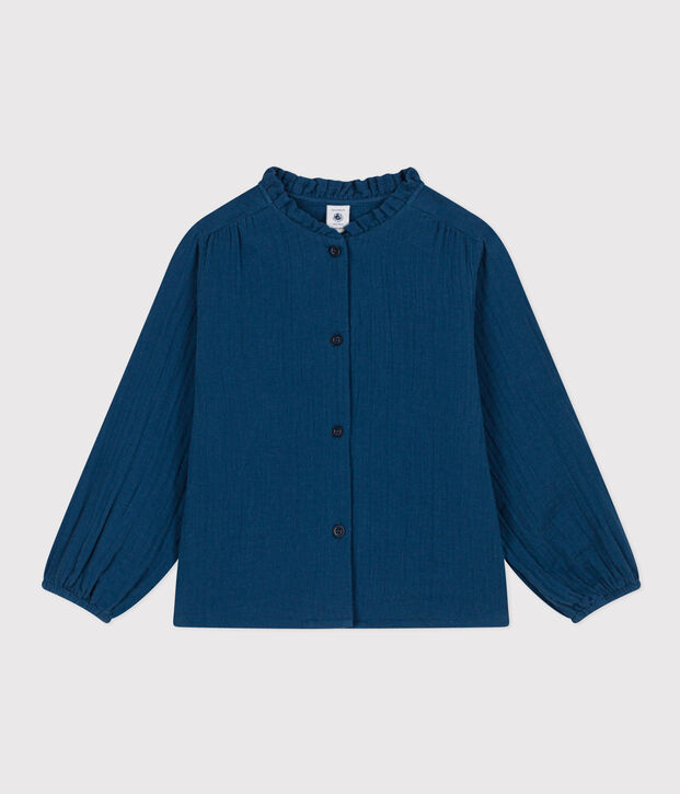 Blusa de gasa de algod&oacute;n para ni&ntilde;a azul