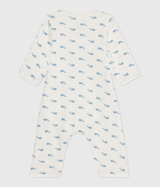Bodyjama sin pies de algodón con estampado de ballenas para bebé MARSHMALLOW/ ADRIATIC