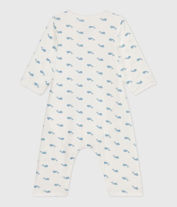 Bodyjama sin pies de algod&oacute;n con estampado de ballenas para beb&eacute; blanco/azul