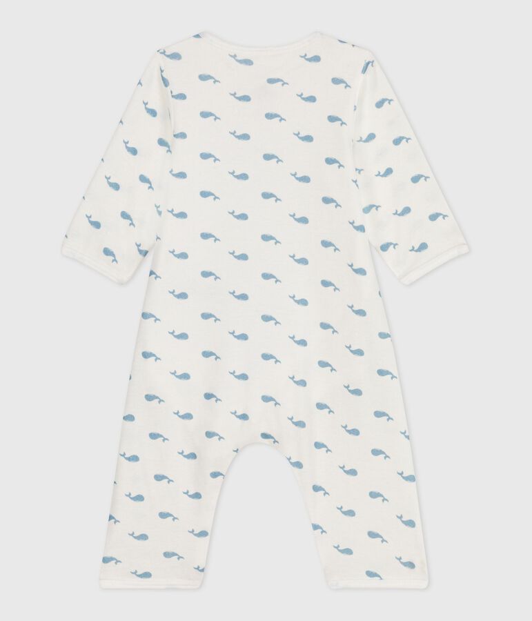 Bodyjama sin pies de algod&oacute;n con estampado de ballenas para beb&eacute; blanco/azul