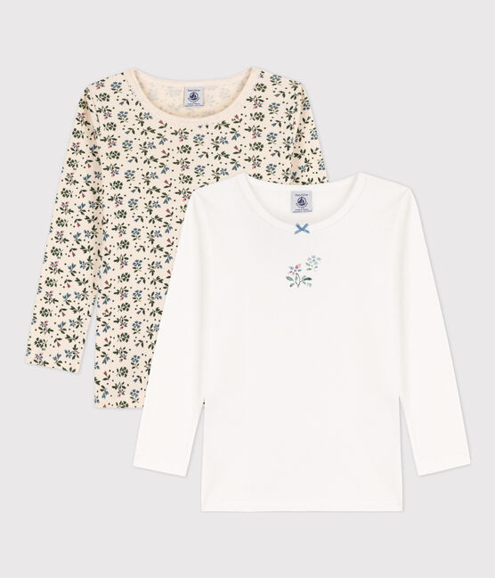 Juego de 2 camisetas de algodón de manga larga con flor para niña variante 2