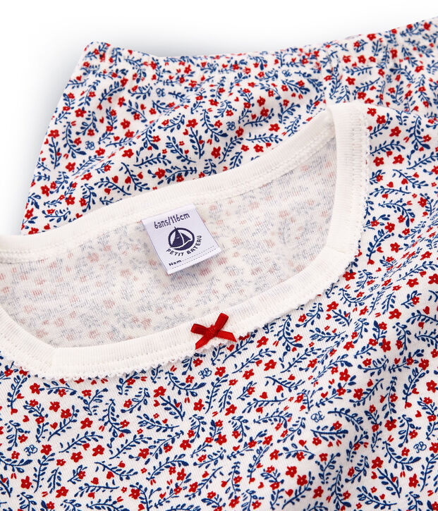 Pijama corto de punto para ni&ntilde;a blanco/multicolor