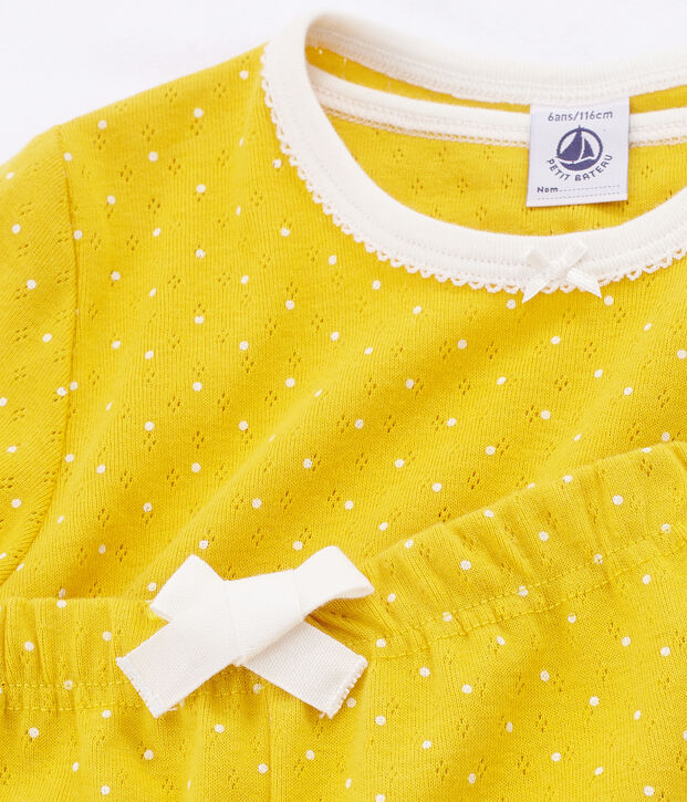 Pijama corto de punto para ni&ntilde;a amarillo/blanco