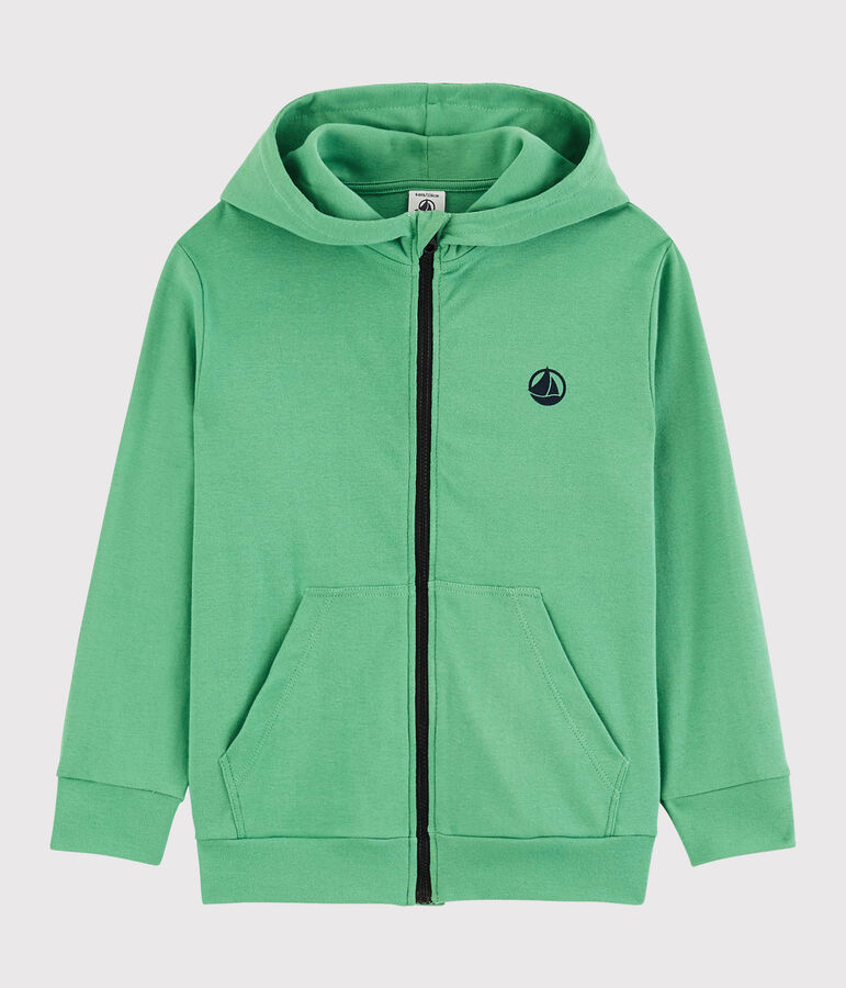 Sudadera con cremallera y capucha de algod&oacute;n de ni&ntilde;o verde