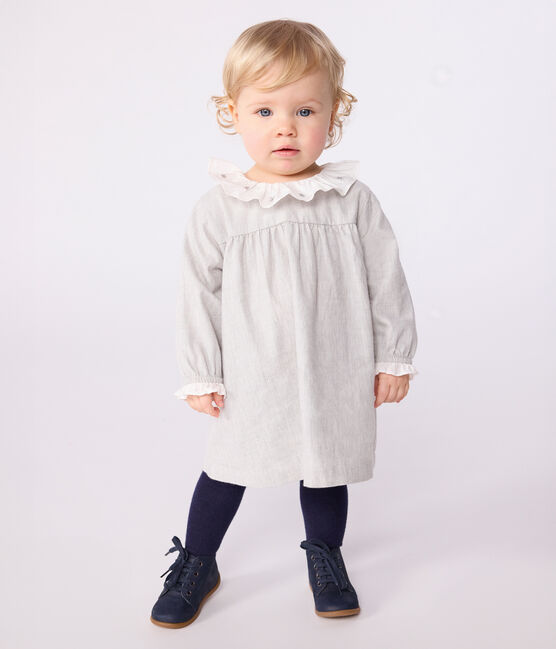 Vestido liso de franela de manga larga con cuello para bebé gris FUMEE CHINE